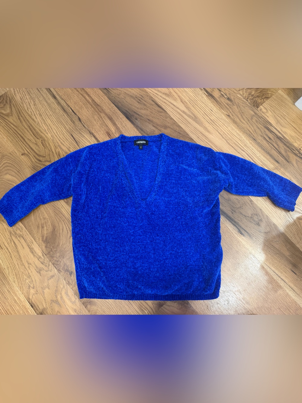 Express V-Neck Chenille Sweater in Royal Blue - Picture 2 of 5